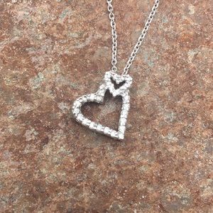 Double Heart Diamond 14k WG Necklace